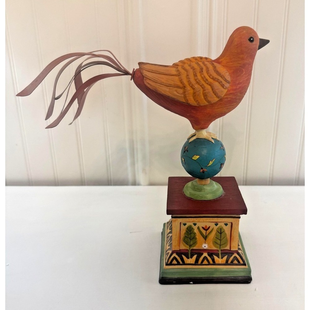 Fitz‎ And Floyd Global Market Bird Figurine Folk Art Mixed Materials Wooden Base